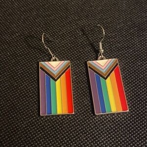 Rainbow Enamel Rectangle Drop Earrings - Multicolor